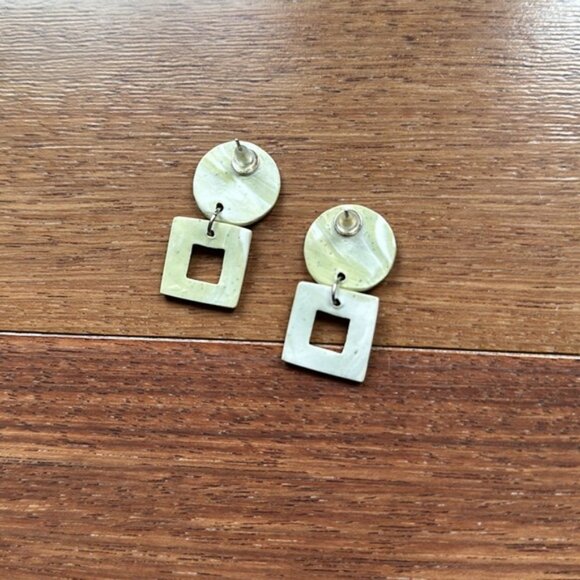 Handmade Artisan Earrings, Polymer Clay Matcha Swirl - Picture 4 of 6